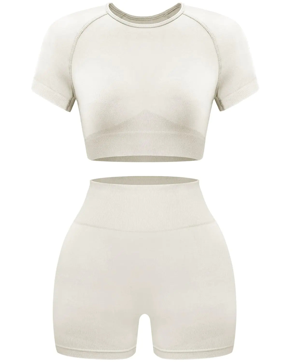 OLCHEE Women's Seamless Workout Set – Acid Wash Crop Top & Shorts (Coffee, Small)